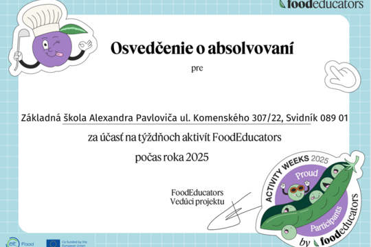 Poďakovanie za možnosť zúčastniť sa na týždňoch aktivít FoodEducators 1