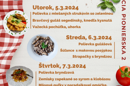Regionálna kuchyňa, taliansky, český týždeň v Školská reštaurácia Pionierska 2 1